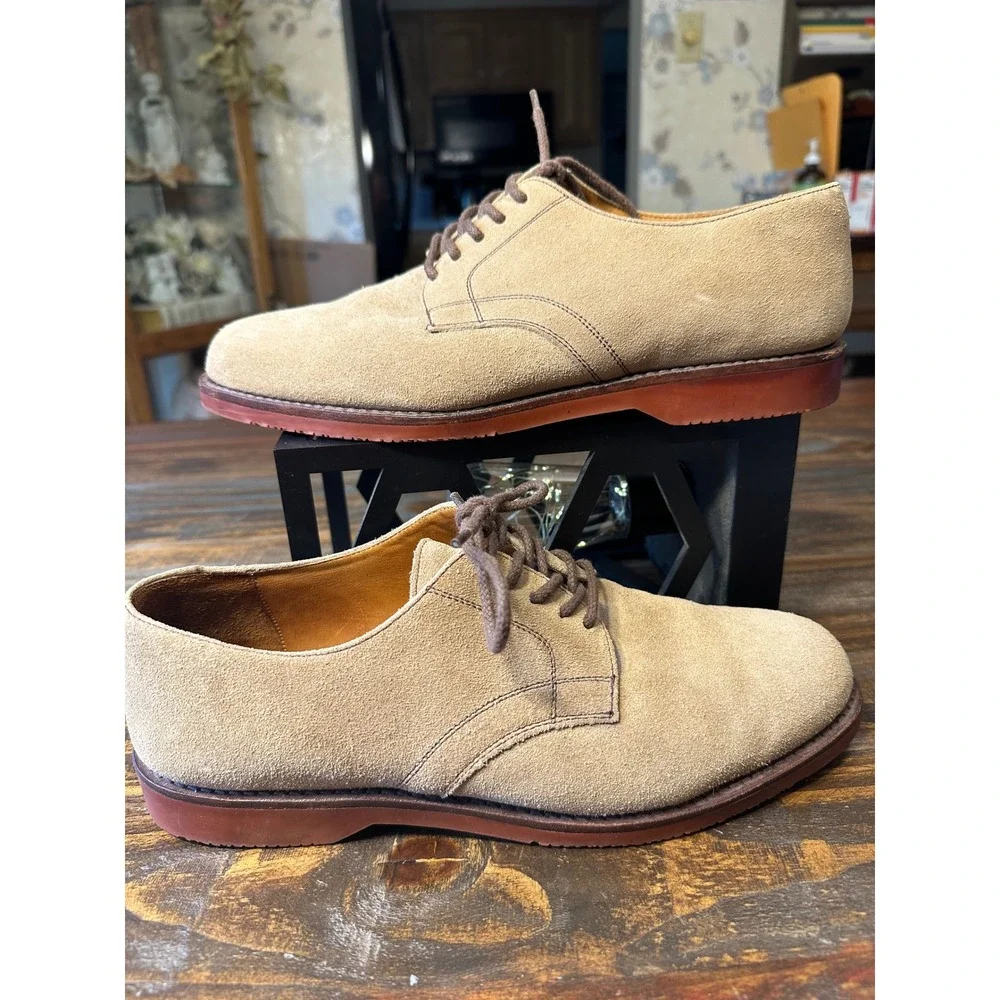 Lands End Mens Tan Suede Derby Shoes‎ 9.5 W Plain Toe Brick Sole 35356 Brazil